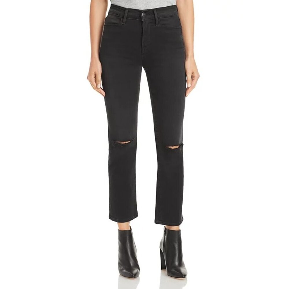 Frame Le High Straight Leg Jeans Maverick Rips Womens Size 28 Edgy Biker Rebel